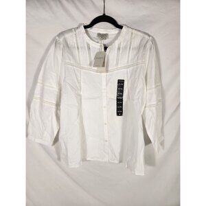 NWT Lucky Brand Womens Shirt Cotton Pintuck Peasant Boho White XL